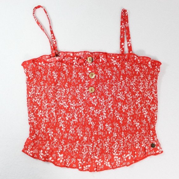 Roxy Tops - Roxy Shirred Tube Top Women's M Red White Floral Knit Stretch Removable Straps